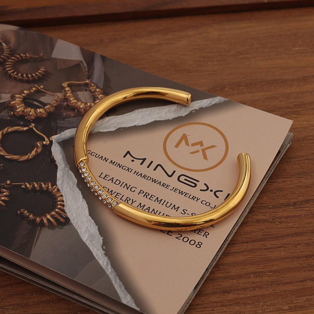 Shiny Zircon Opening Bracelet Bangle Waterproof Christmas Gift Vintage Stainless Steel Adjustable High Quality Material Bracelet