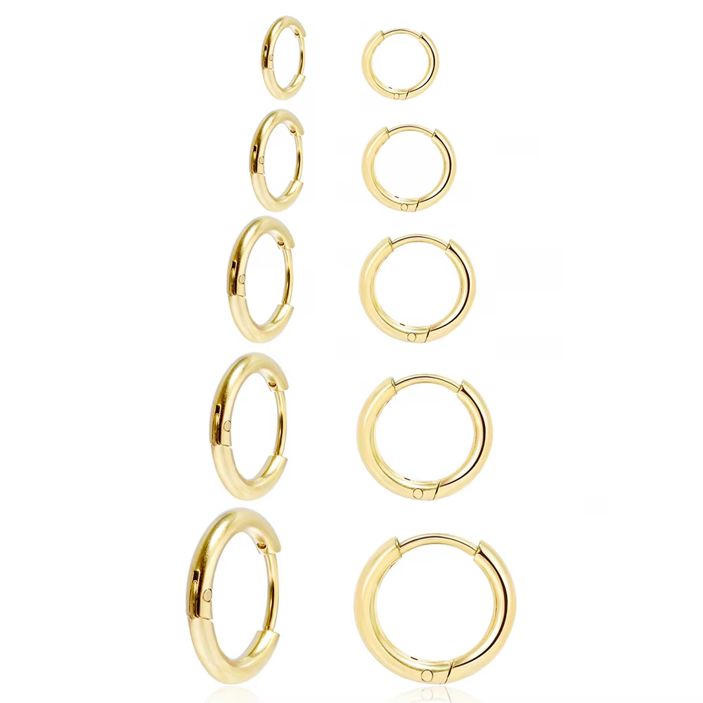 Simple Custom Tarnish Free Fashion Jewelry Women Huggie Stainless Steel Small 18K Gold Plated Hoop Earrings