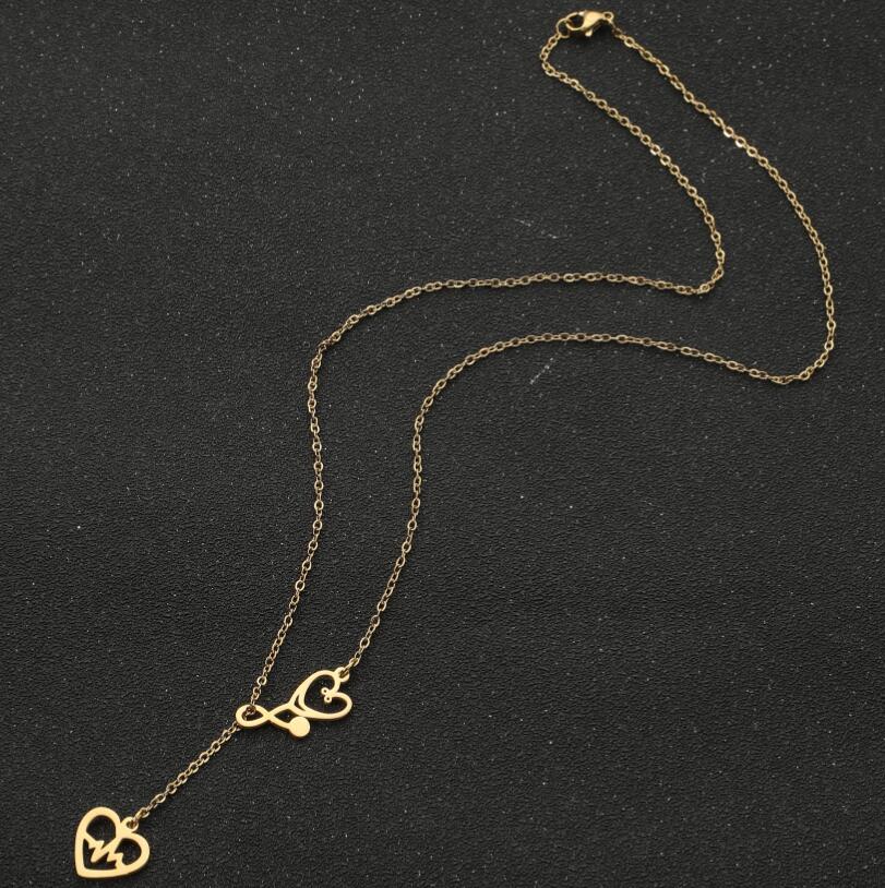 Small Luxury Stainless Steel Ecg Stethoscope Necklace Women'S Heart of Love Pendant Jewelry Necklace