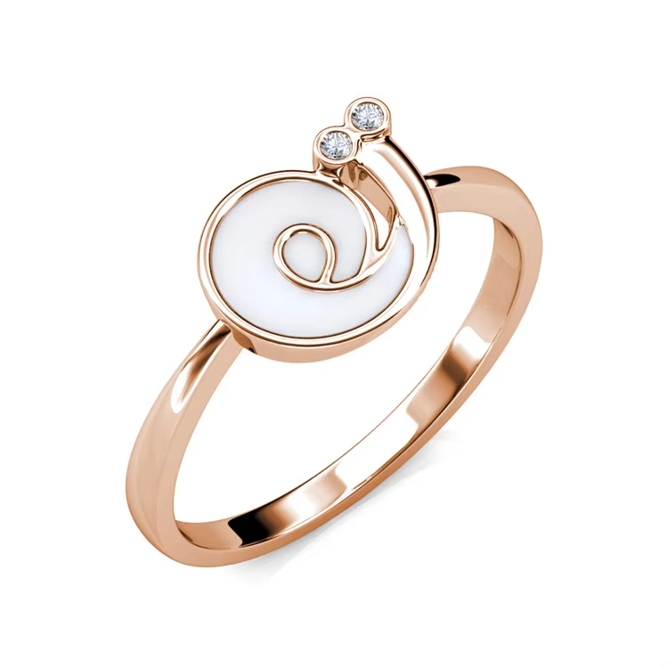 Snail-Inspired 18K White Gold Ring with Austrian Crystals – Unique Animal Embellished Eternity Band for Women