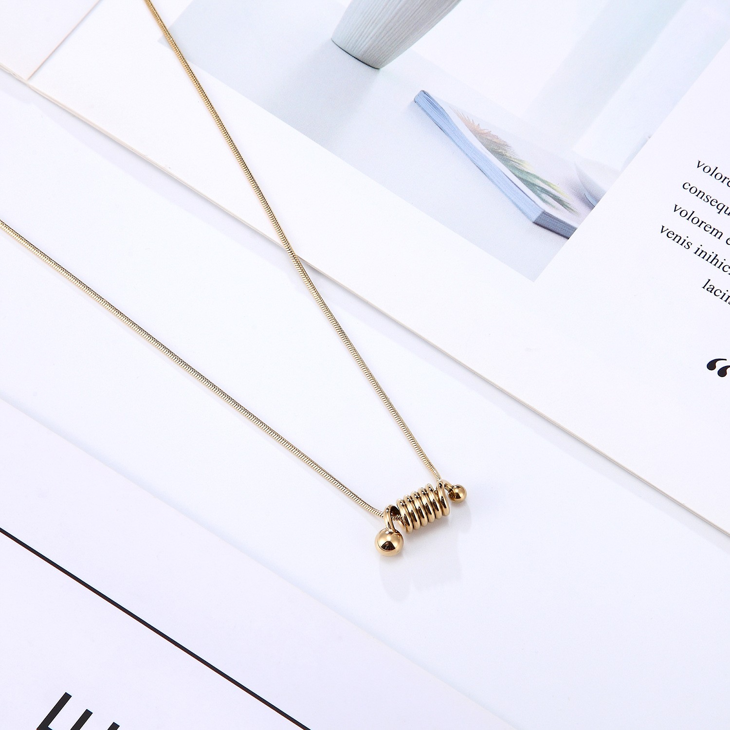 Geometric Coil Titanium Steel Necklace – Modern Gold Minimalist Pendant