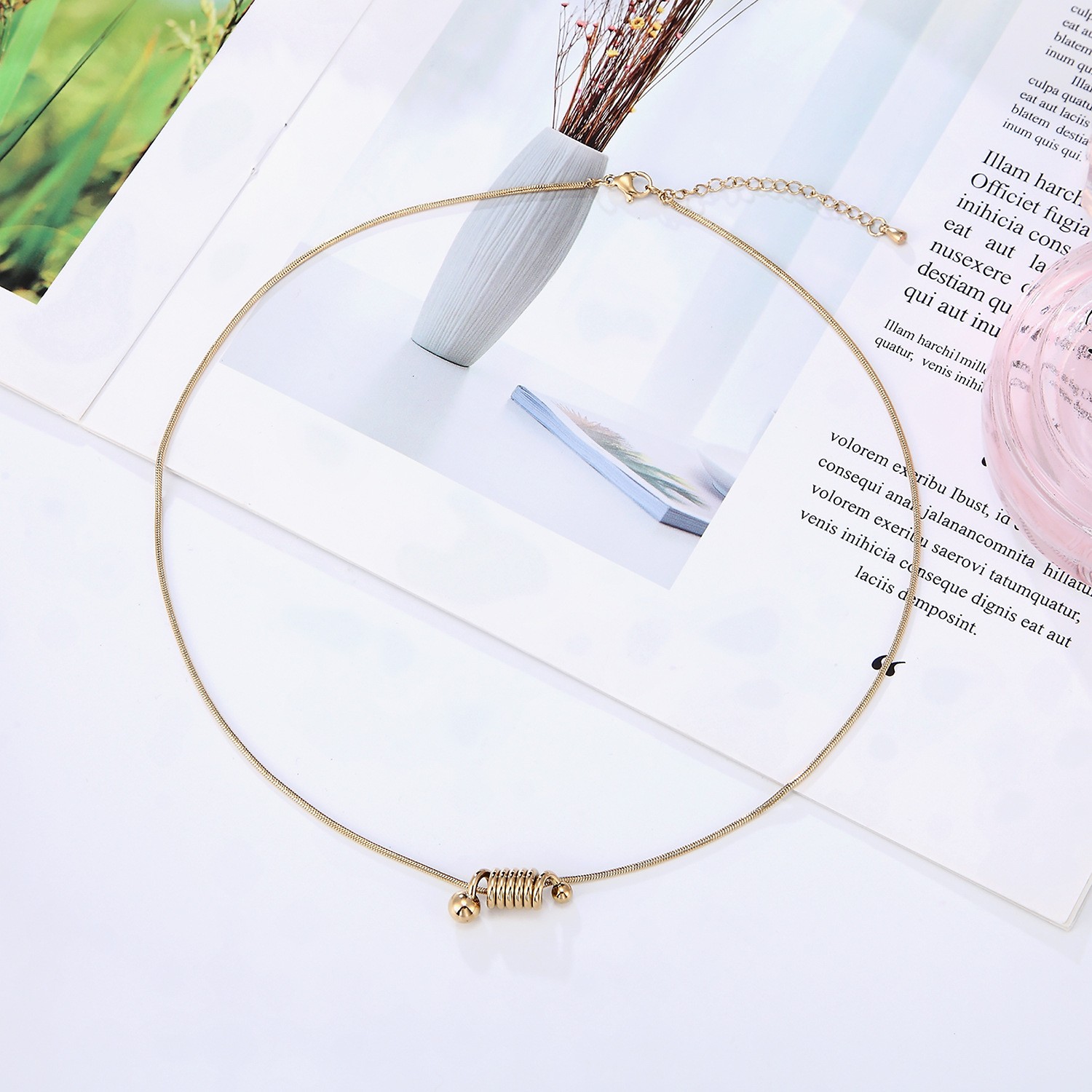 Geometric Coil Titanium Steel Necklace – Modern Gold Minimalist Pendant