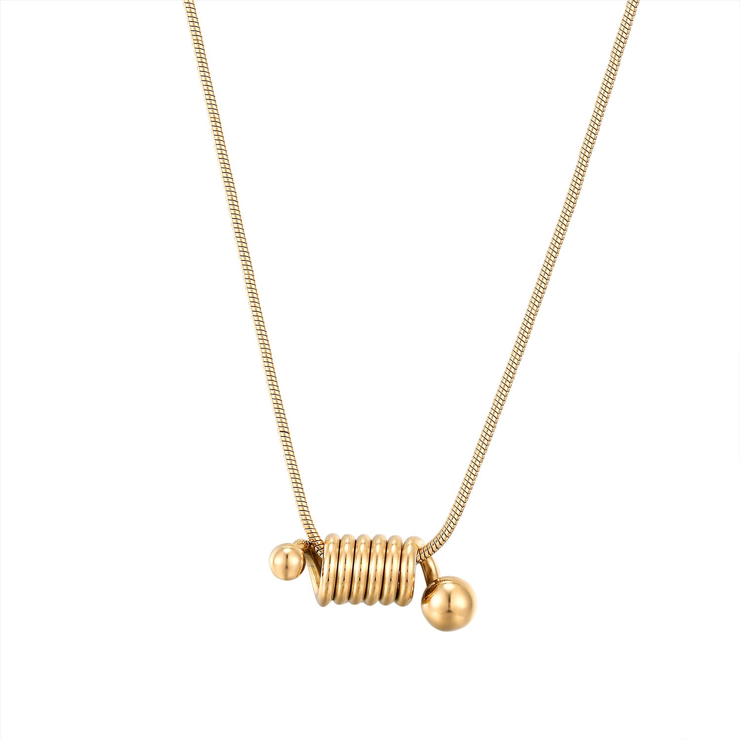 Geometric Coil Titanium Steel Necklace – Modern Gold Minimalist Pendant