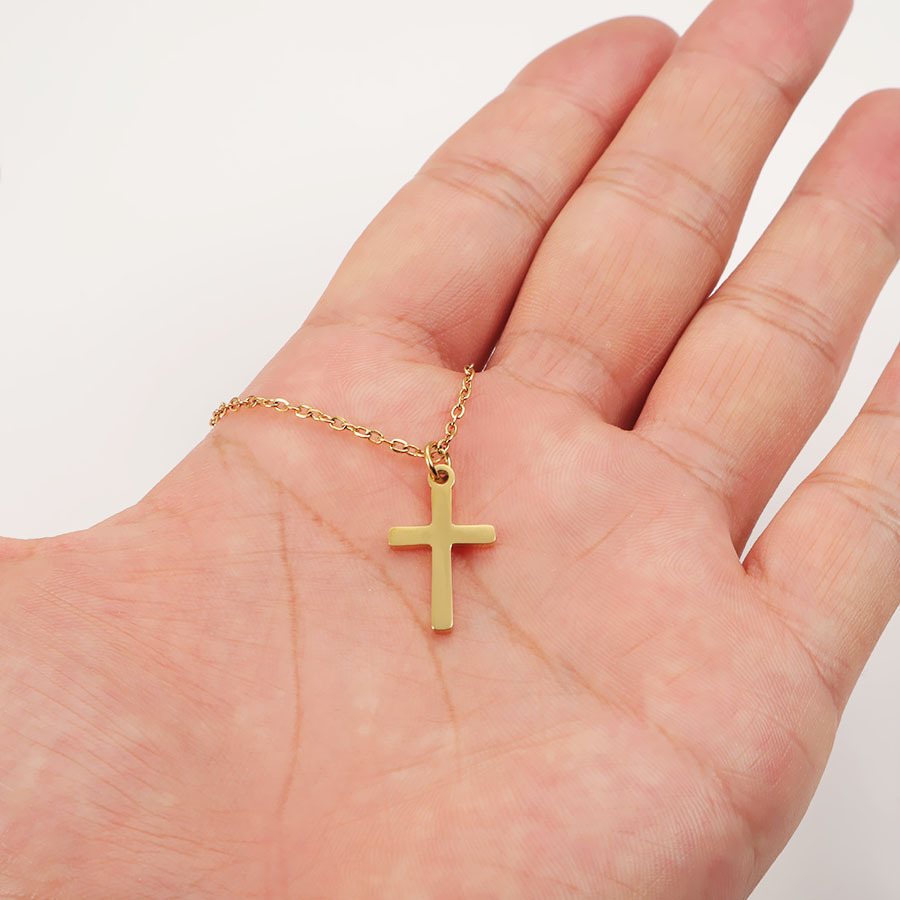 Stainless Steel 18K Gold PVD Plated 12*20MM Cross Pendant Necklace Titanium Steel High Polish CrossNecklace