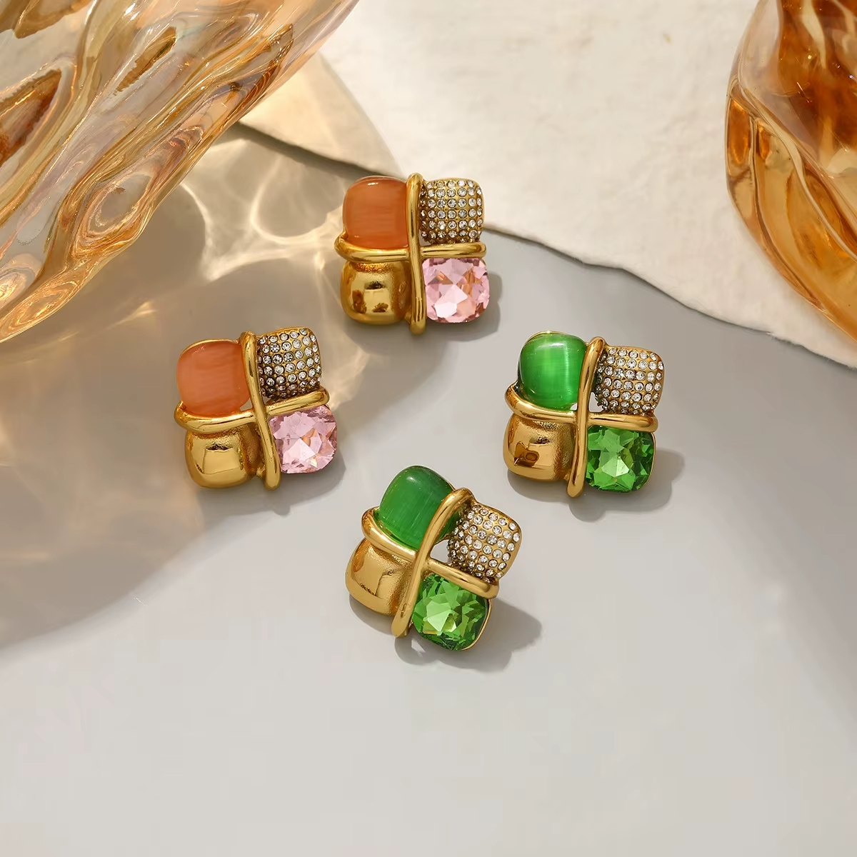 Stainless Steel Earrings for Women18k Gold Zircon Stainless Steel Earrings