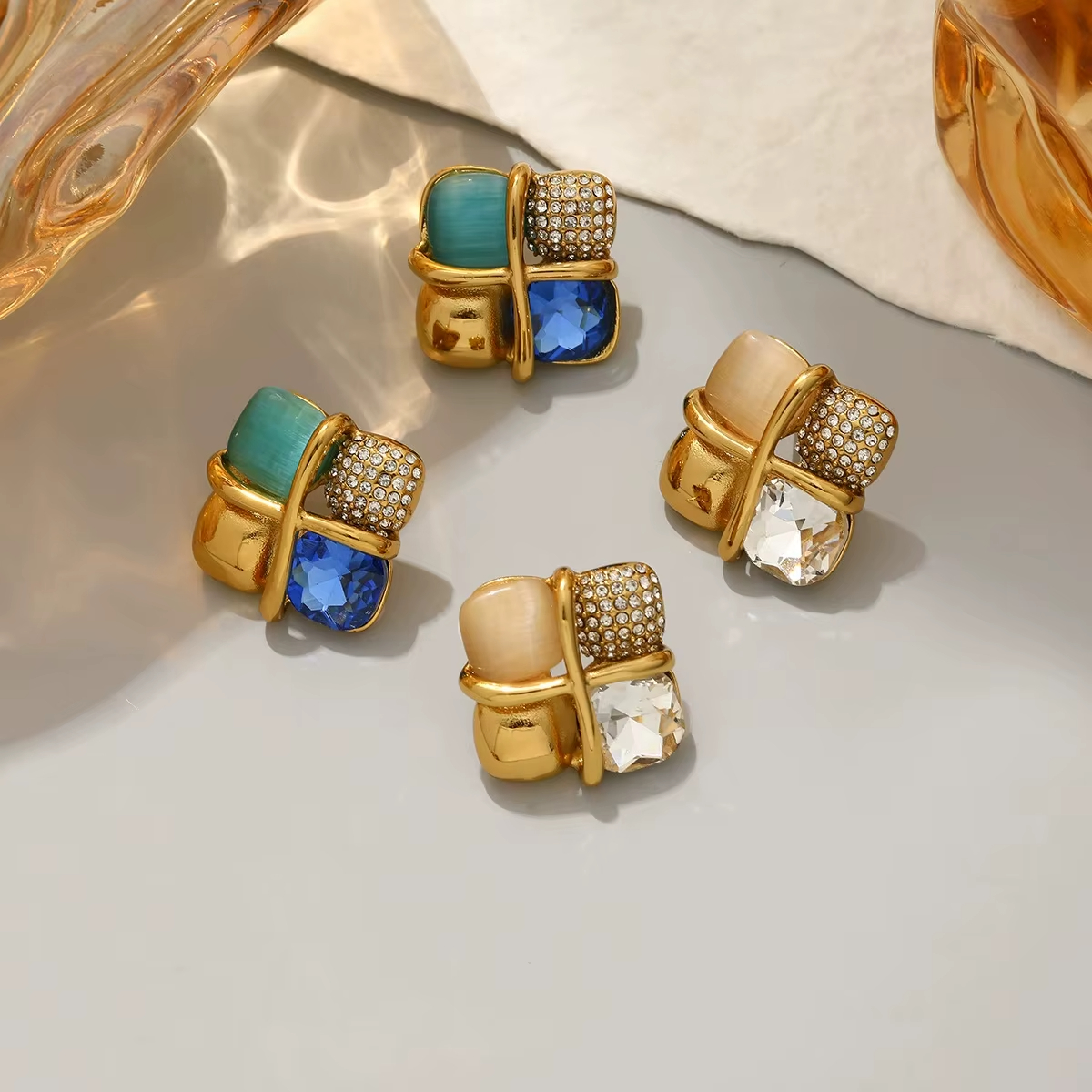 Stainless Steel Earrings for Women18k Gold Zircon Stainless Steel Earrings