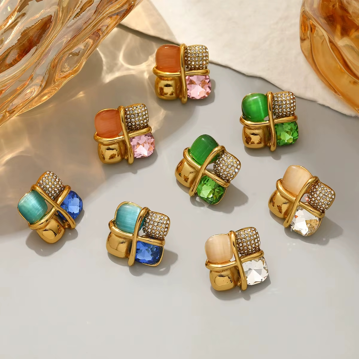 Stainless Steel Earrings for Women18k Gold Zircon Stainless Steel Earrings