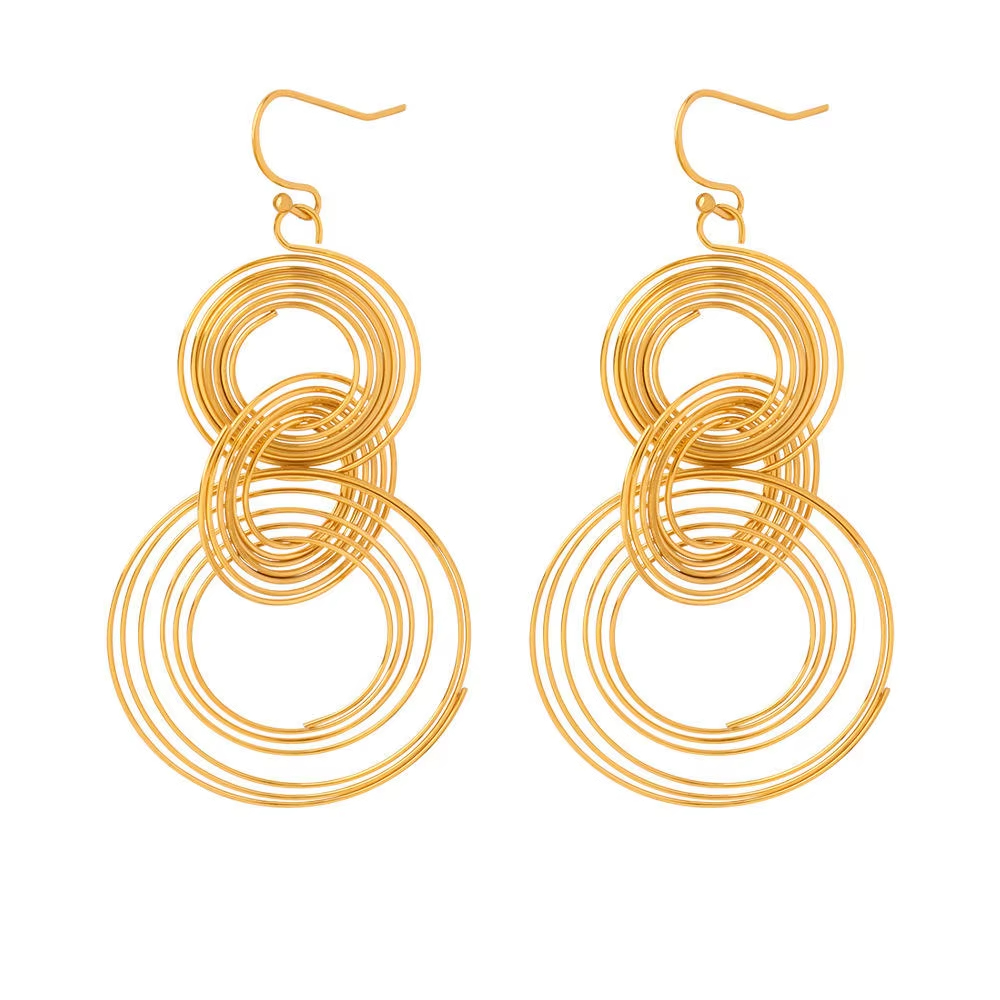 Stainless Steel Geometric Hoop Earrings Fashion 18k Gold Plated Waterproof Jewelry Multi-layered Earrings