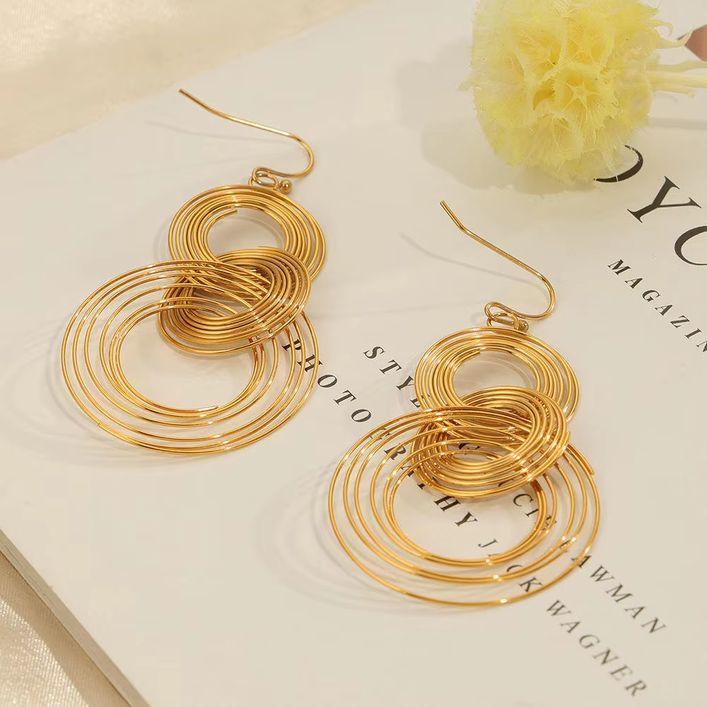 Stainless Steel Geometric Hoop Earrings Fashion 18k Gold Plated Waterproof Jewelry Multi-layered Earrings