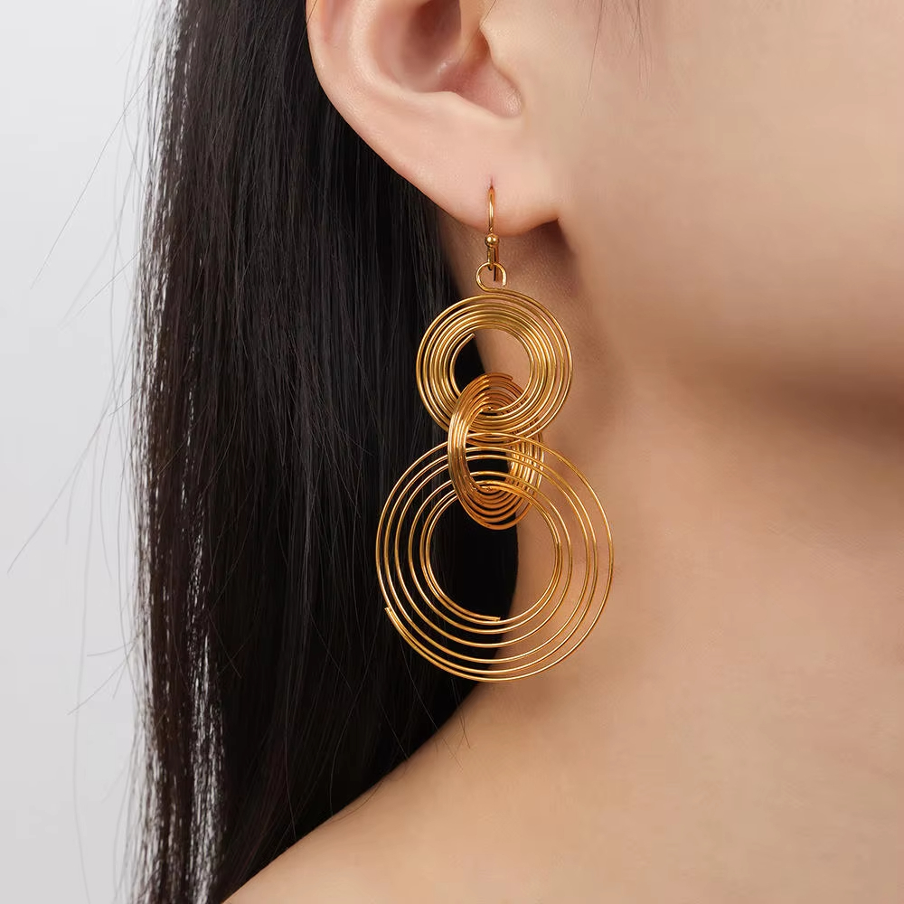 Stainless Steel Geometric Hoop Earrings Fashion 18k Gold Plated Waterproof Jewelry Multi-layered Earrings