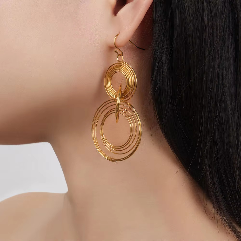 Stainless Steel Geometric Hoop Earrings Fashion 18k Gold Plated Waterproof Jewelry Multi-layered Earrings