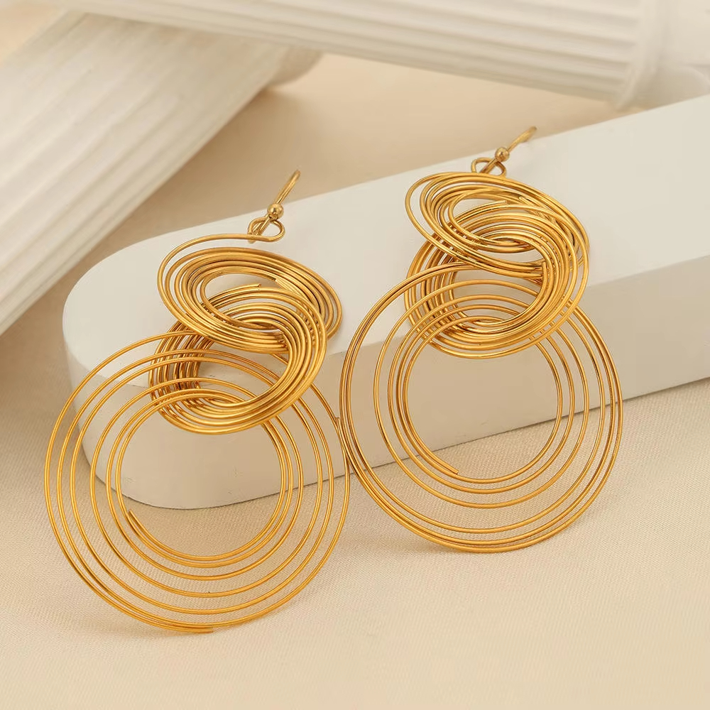 Stainless Steel Geometric Hoop Earrings Fashion 18k Gold Plated Waterproof Jewelry Multi-layered Earrings