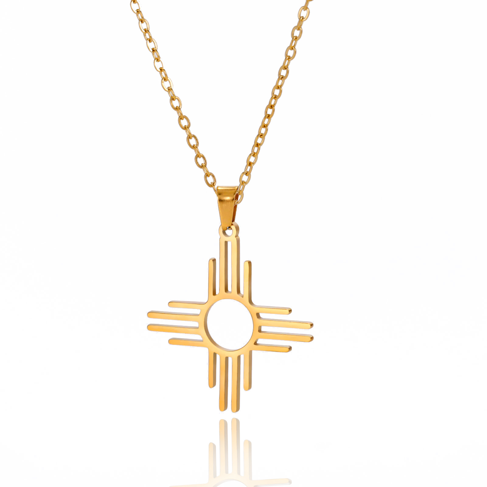 Stainless Steel Necklaces Trend Fashion Gothic Mexico Zia Sun Dangle Necklace for Women Jewelry Man Punk Hip Hop Accessories