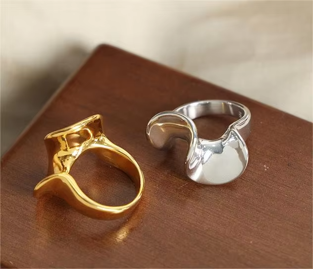 Stylish Abstract Geometric Ring – 18K Gold & Silver Plated Stainless Steel Sculptural Jewelry