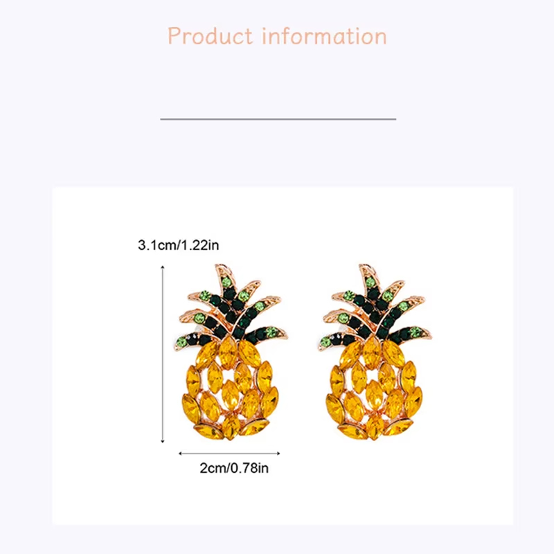 Sweet Pineapple Earrings Korean Celebrity Personalized Creative Full Diamond Fruit Acrylic Crystal Earrings Jewelry for Women