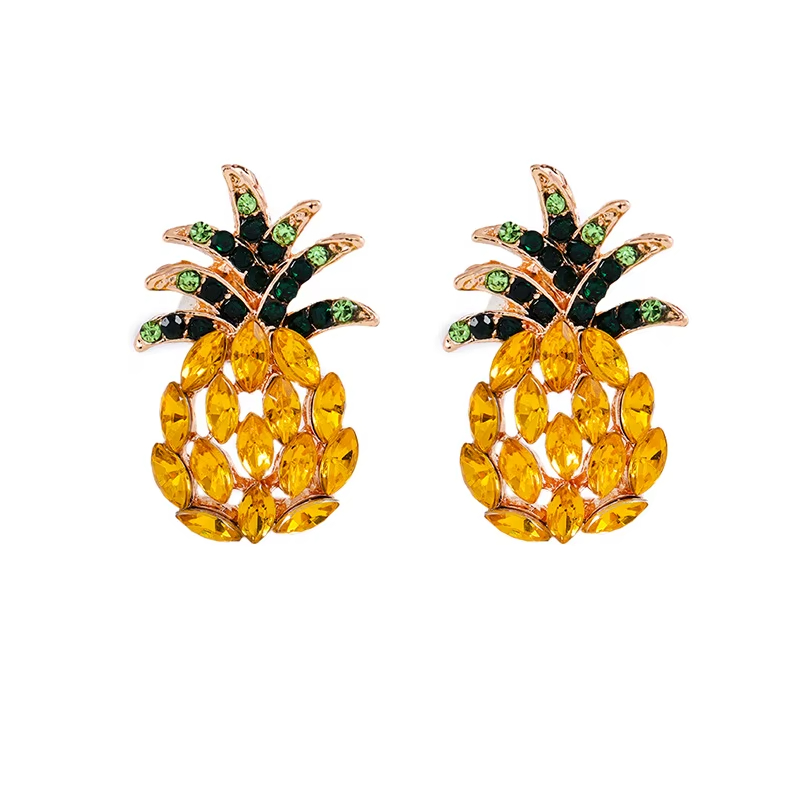 Sweet Pineapple Earrings Korean Celebrity Personalized Creative Full Diamond Fruit Acrylic Crystal Earrings Jewelry for Women