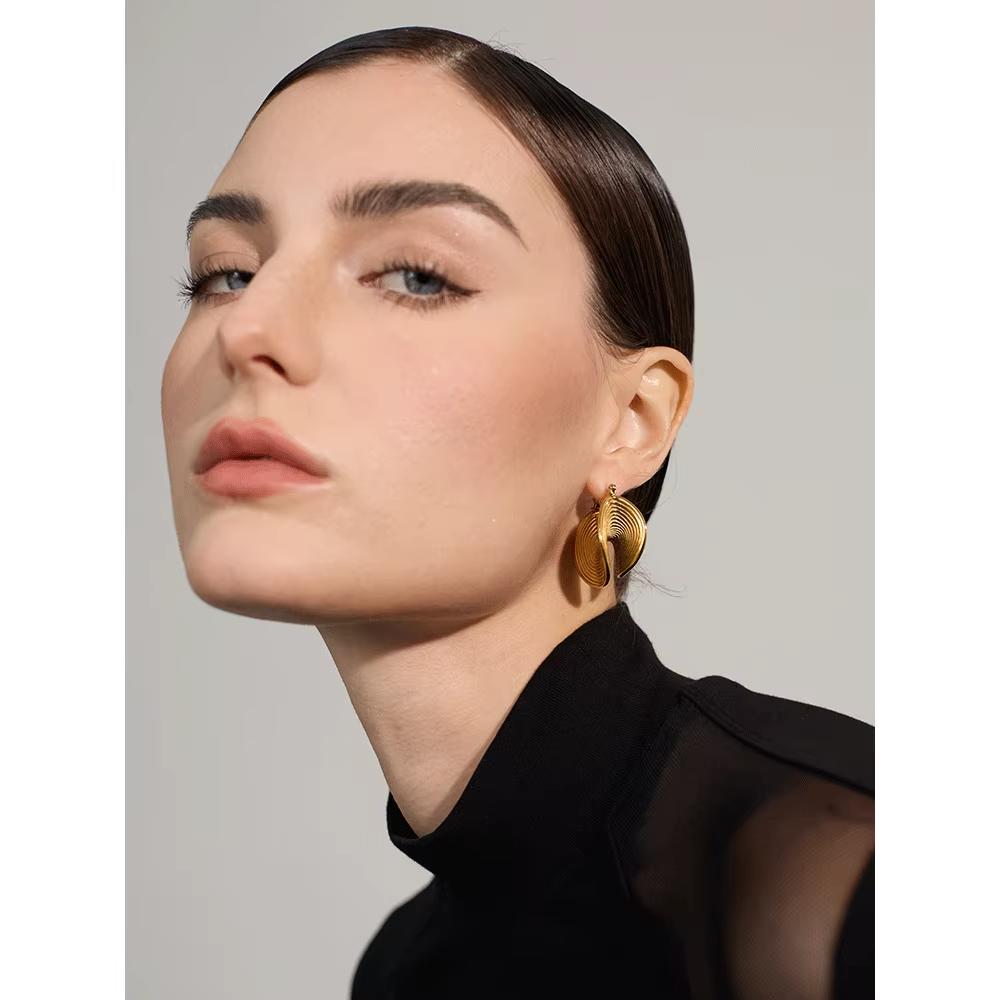 Tarnish Free Unique Stainless Steel Geometric Statement Hoop Earrings Chunky 18k Gold Plated Earrings Jewelry Women