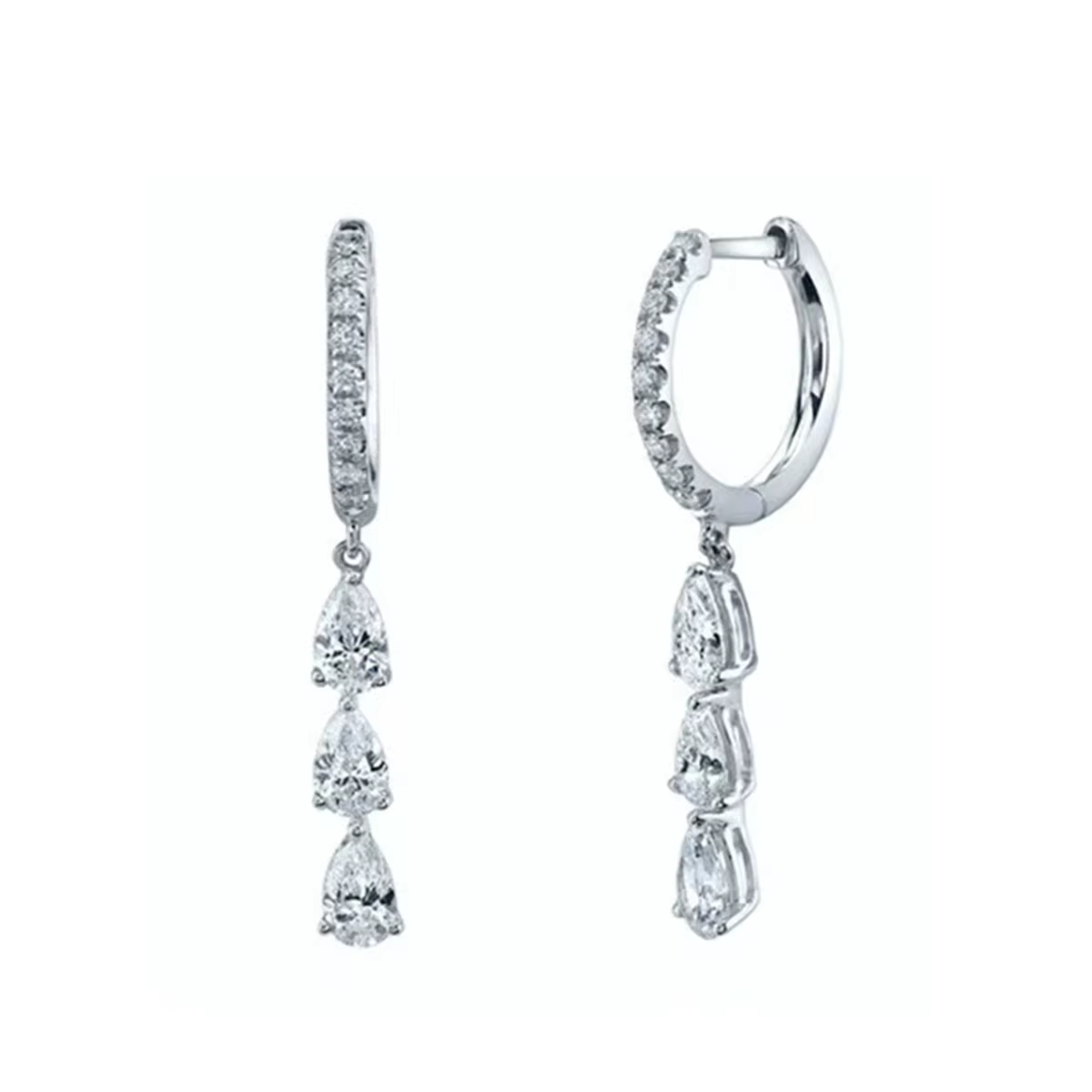 Temperamental S925 Sterling Silver Hoop Earrings Silver Zircon Water Drop Tassel Earrings