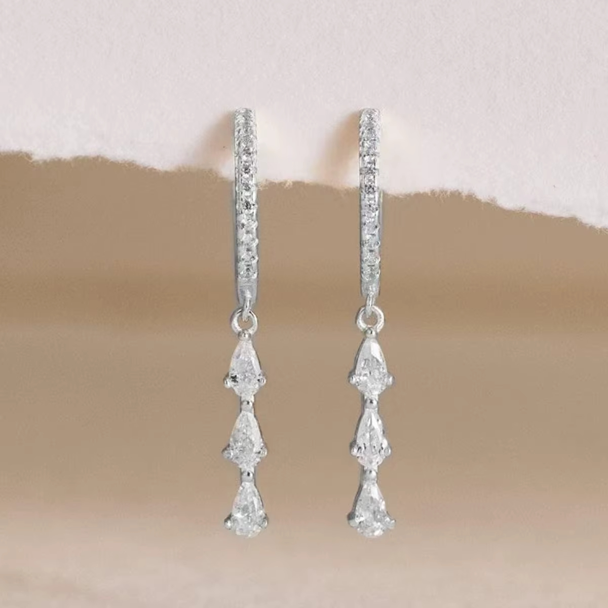 Temperamental S925 Sterling Silver Hoop Earrings Silver Zircon Water Drop Tassel Earrings