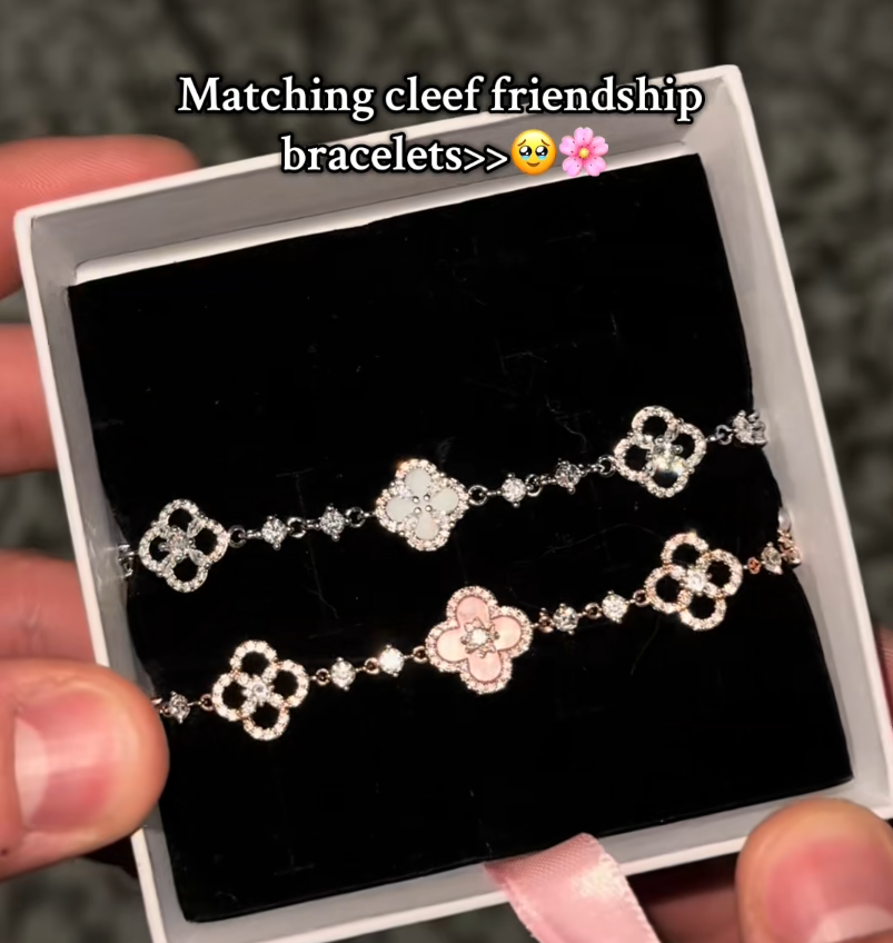 Tiktok Hot Selling 18K Gold-plated Stainless Steel Zircon Four-leaf Flower Zircon Bracelet Adjustable Bracelet for Women