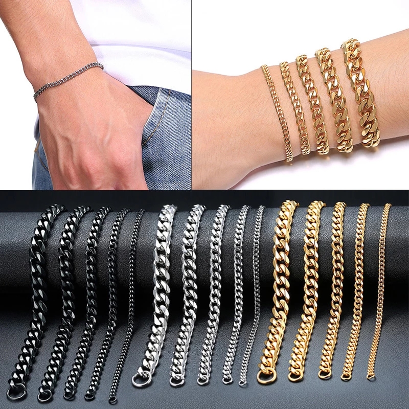 Top Sell Cuban Chain Bracelet Stainless Steel 3-11mm Width Link Hip Hop Men's Women's Chain Bracelet Wholesale Stock Jewelry