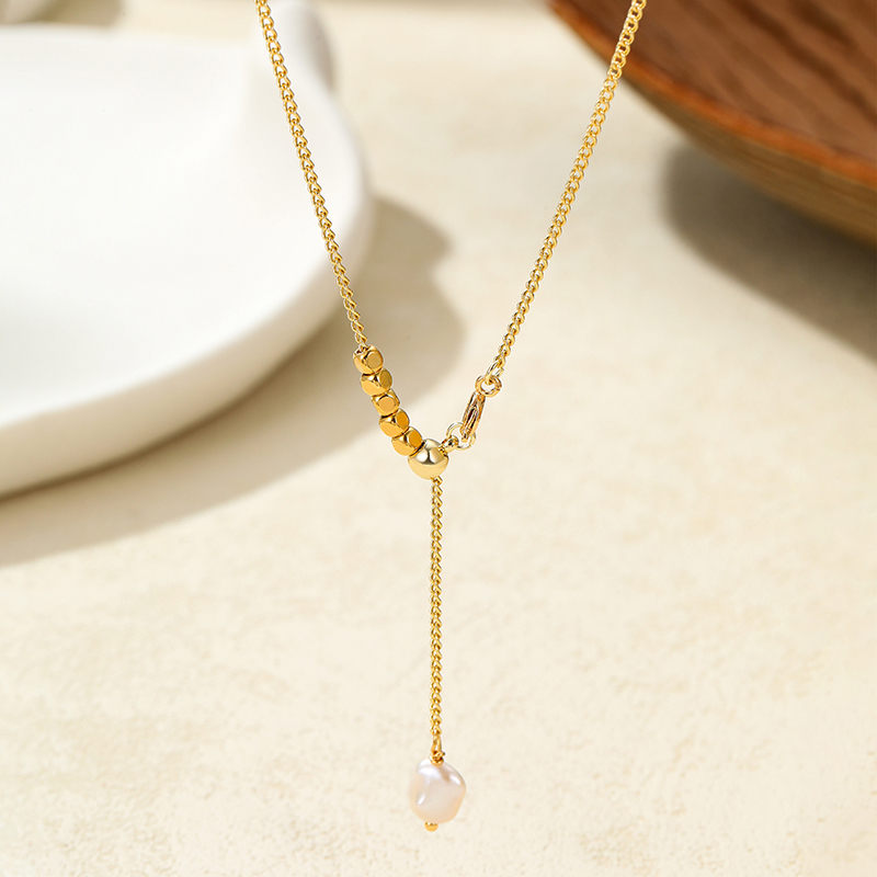 Trending Fashion Pearl Necklace 14K Gold Filled Chain Freshwater Stick Pearls Genuine Gold Brass Handmade Elegant Jewelry Gift