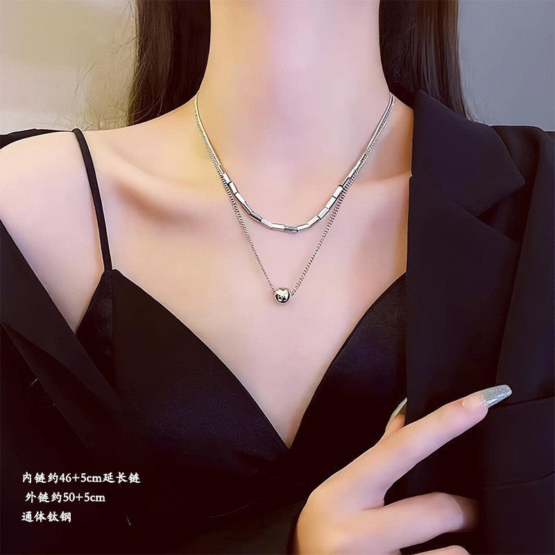 Trendy Stainless Steel Layered Necklace for Women with Heart Pendant