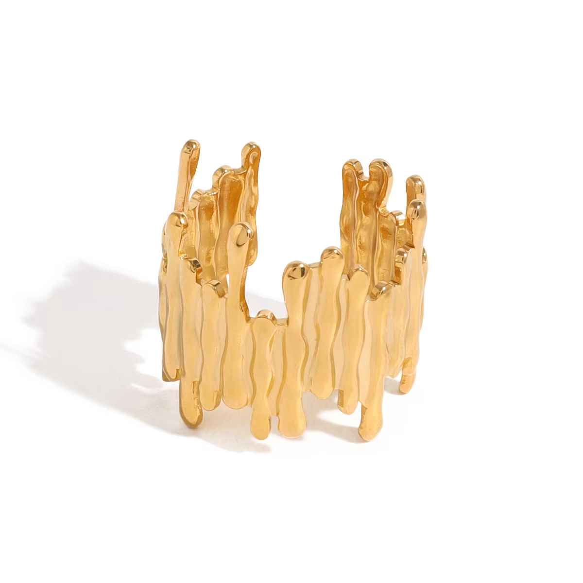 Trendy 18K Gold Plated Irregular Geometric Adjustable Ring – Minimalist Chic Stainless Steel Jewelry for Women