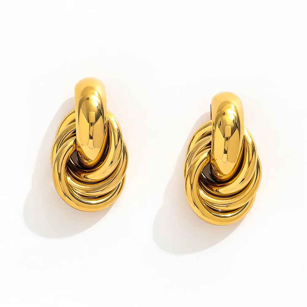 Trendy 18K Gold Plated Twisted Multi-layer Cross Stainless Steel Stud Earring for Women Unique Jewelry Design