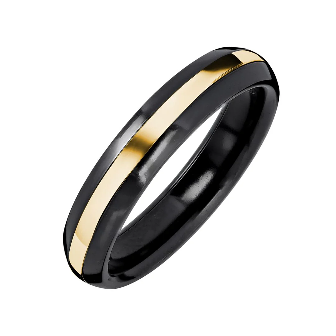 Trendy Black Ceramic and Rose Gold Stainless Steel Ring – Stylish Index Finger Ring for Men and Women