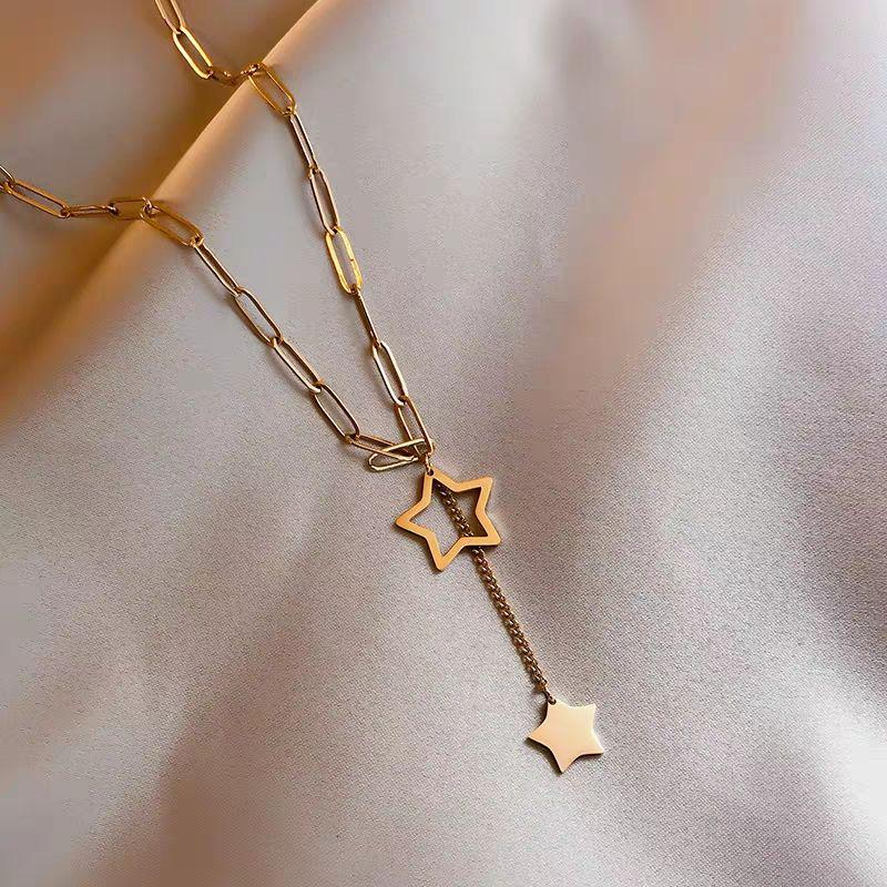 Trendy Gold Star Pendant Paperclip Chain Necklace for Women