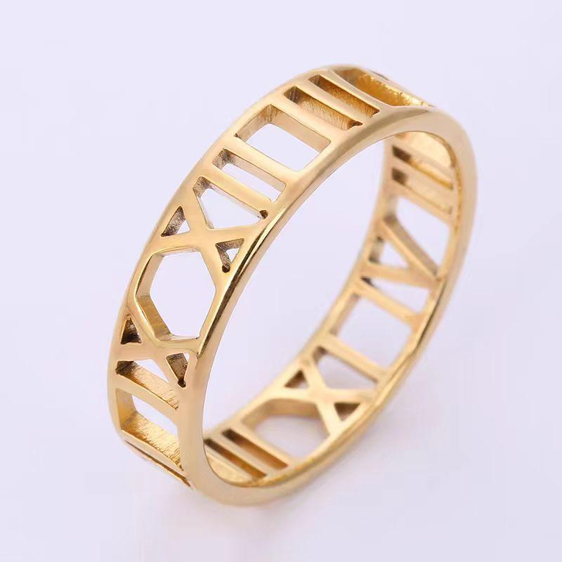 Trendy Roman Numeral Stainless Steel Ring – Elegant Openwork Design for Everyday Fashion