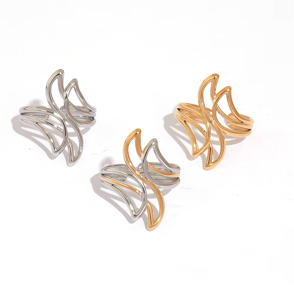 Trendy Stainless Steel Hollow Designer Finger Ring – Fashion Jewelry for Women 2025