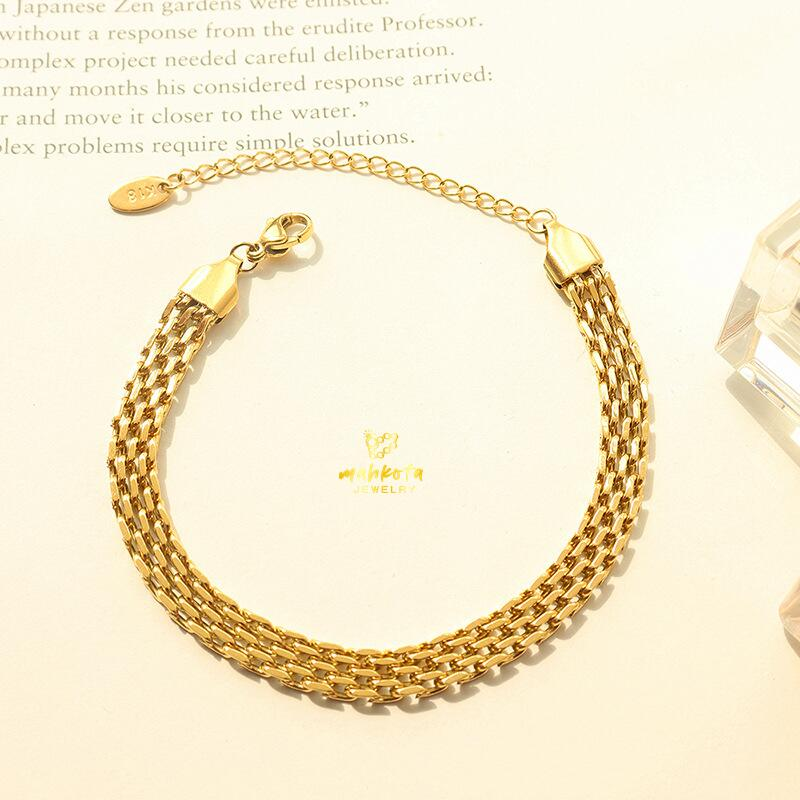 Triple-Strand Gold Bangle Bands Bracelet – Elegant Plated Chain Jewelry for Women