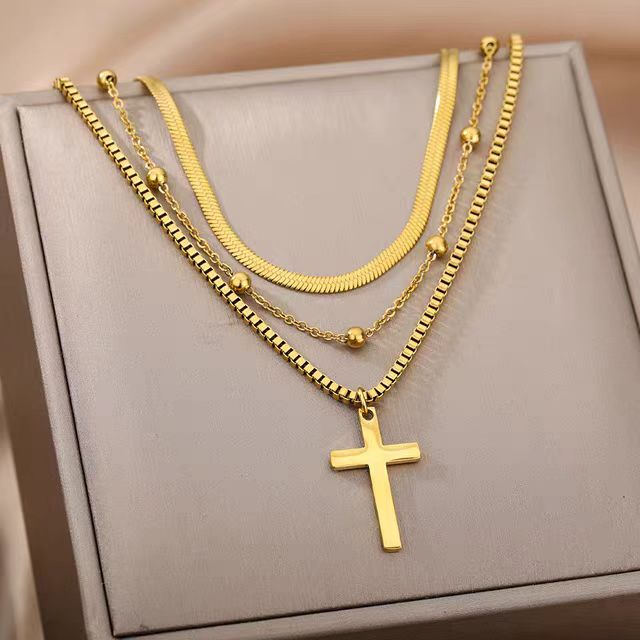 Triple Layer Cross Necklace – Gold Faith-Inspired Jewelry for Women