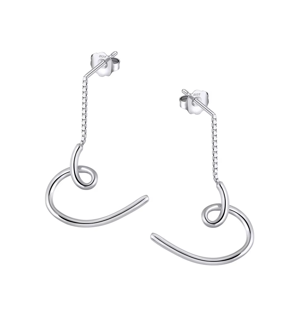 Twisted Geometry Line Design 925 Sterling Silver Drop Earrings Sparkle French Women Jewelry Earrings