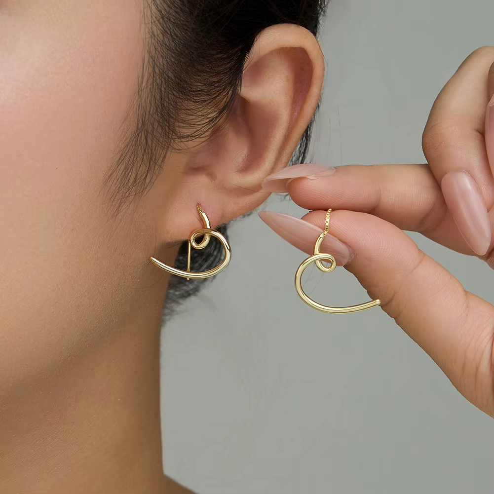 Twisted Geometry Line Design 925 Sterling Silver Drop Earrings Sparkle French Women Jewelry Earrings