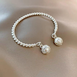 Twisted Silver Bracelet with Ball Charms Adjustable for Women and Men