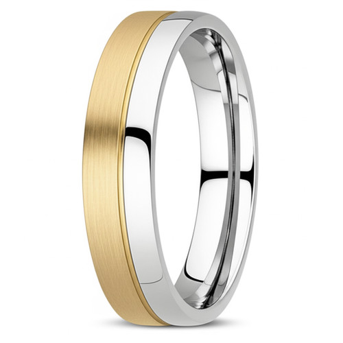 Two-Tone Gold and Silver Stainless Steel Engagement Ring – White Sapphire Proposal Ring for Women