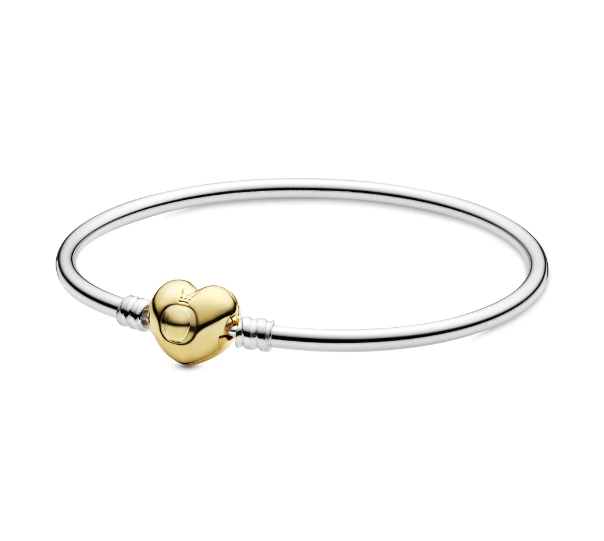 Two-Tone Moments Bangle with Gold Heart Clasp – Charm-Compatible Bracelet