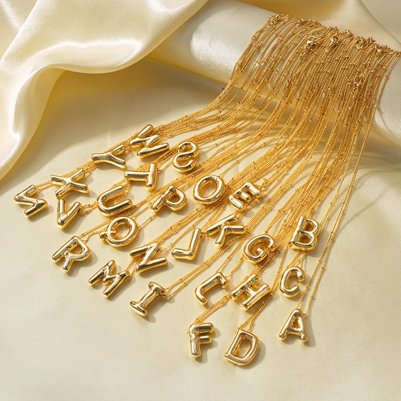 Puffy Gold Letter Necklace – Bold 3D Alphabet Pendant A-Z