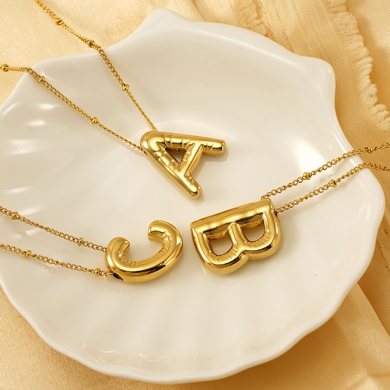 Puffy Gold Letter Necklace – Bold 3D Alphabet Pendant A-Z