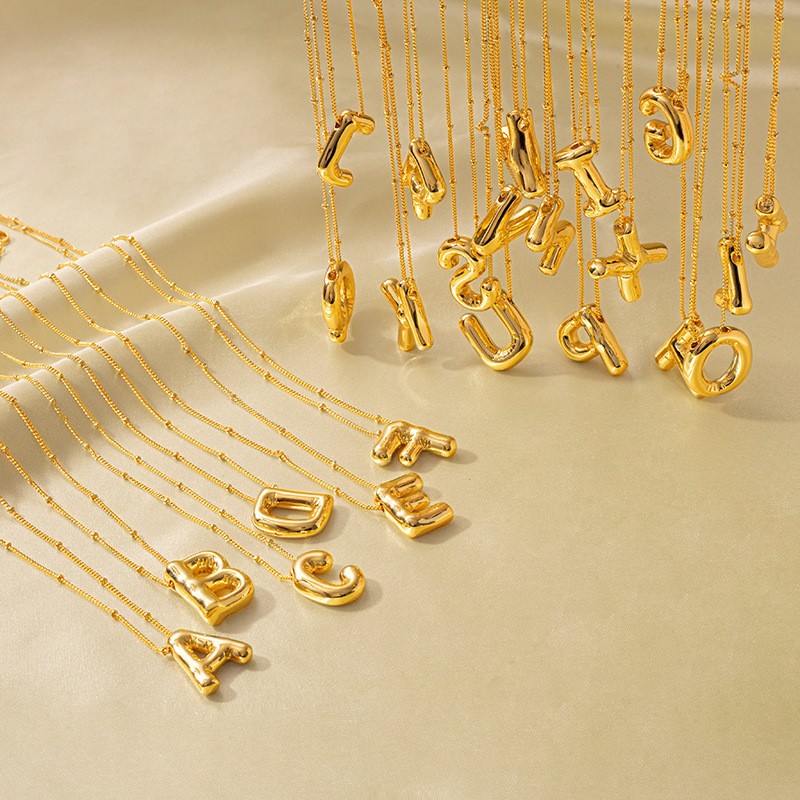 Puffy Gold Letter Necklace – Bold 3D Alphabet Pendant A-Z