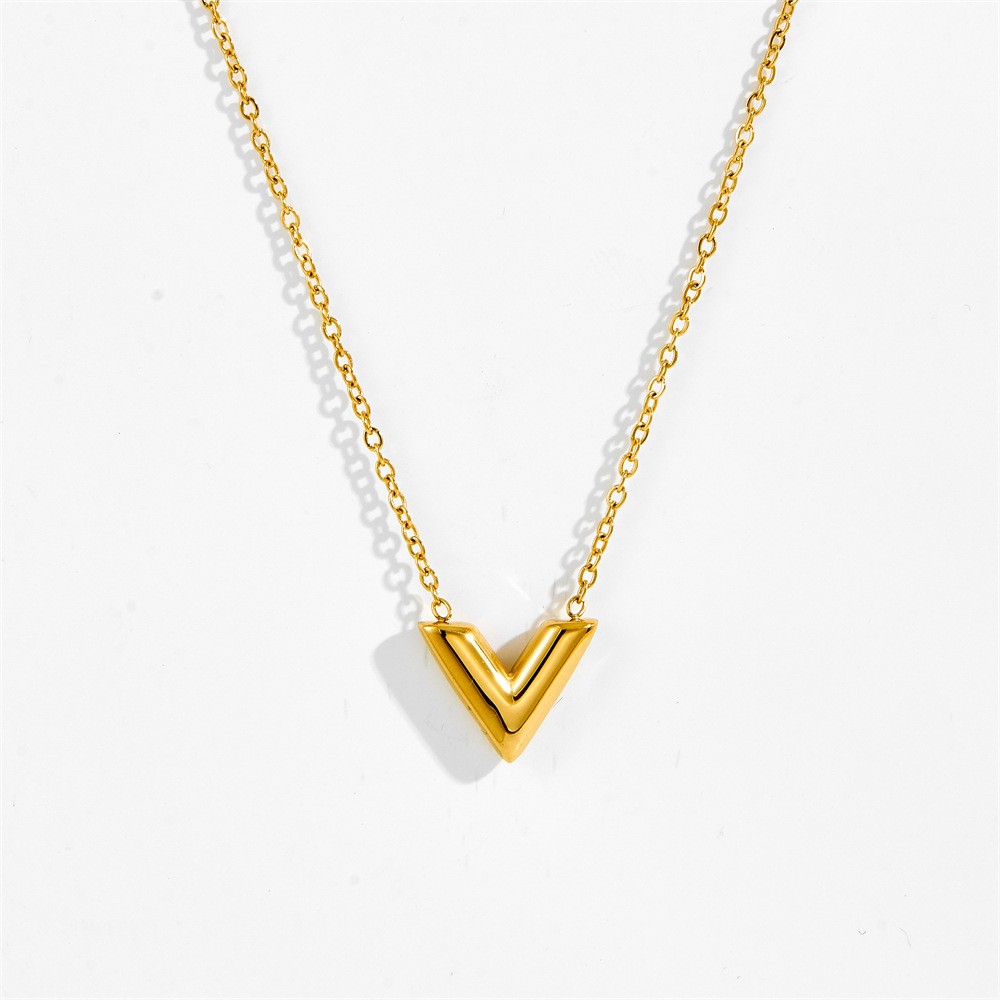 Minimalist Titanium Steel V Pendant Necklace