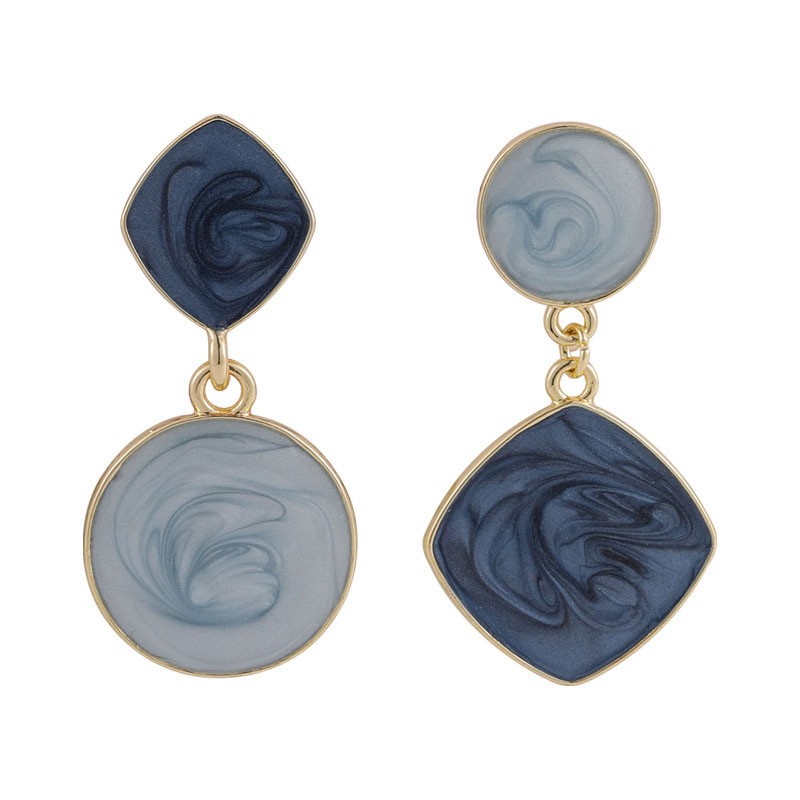 Vintage Color Block Geometric Clip-On Earrings for Women – Asymmetrical Round & Diamond Drop Earrings