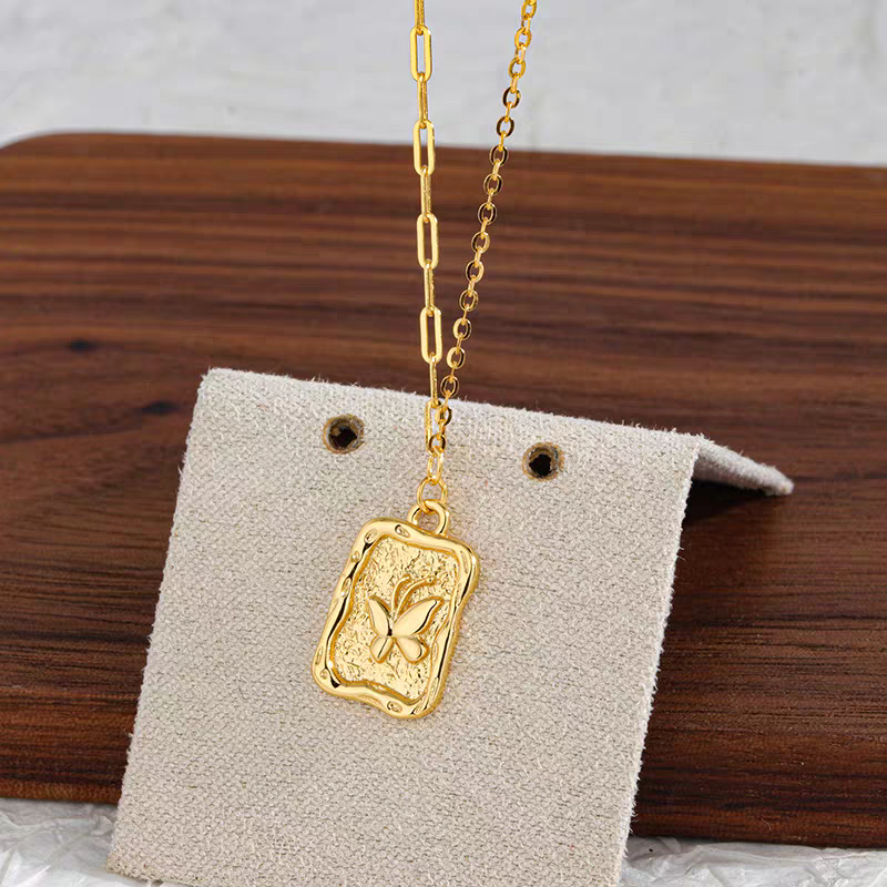 Vintage Gold Butterfly Embossed Pendant Necklace
