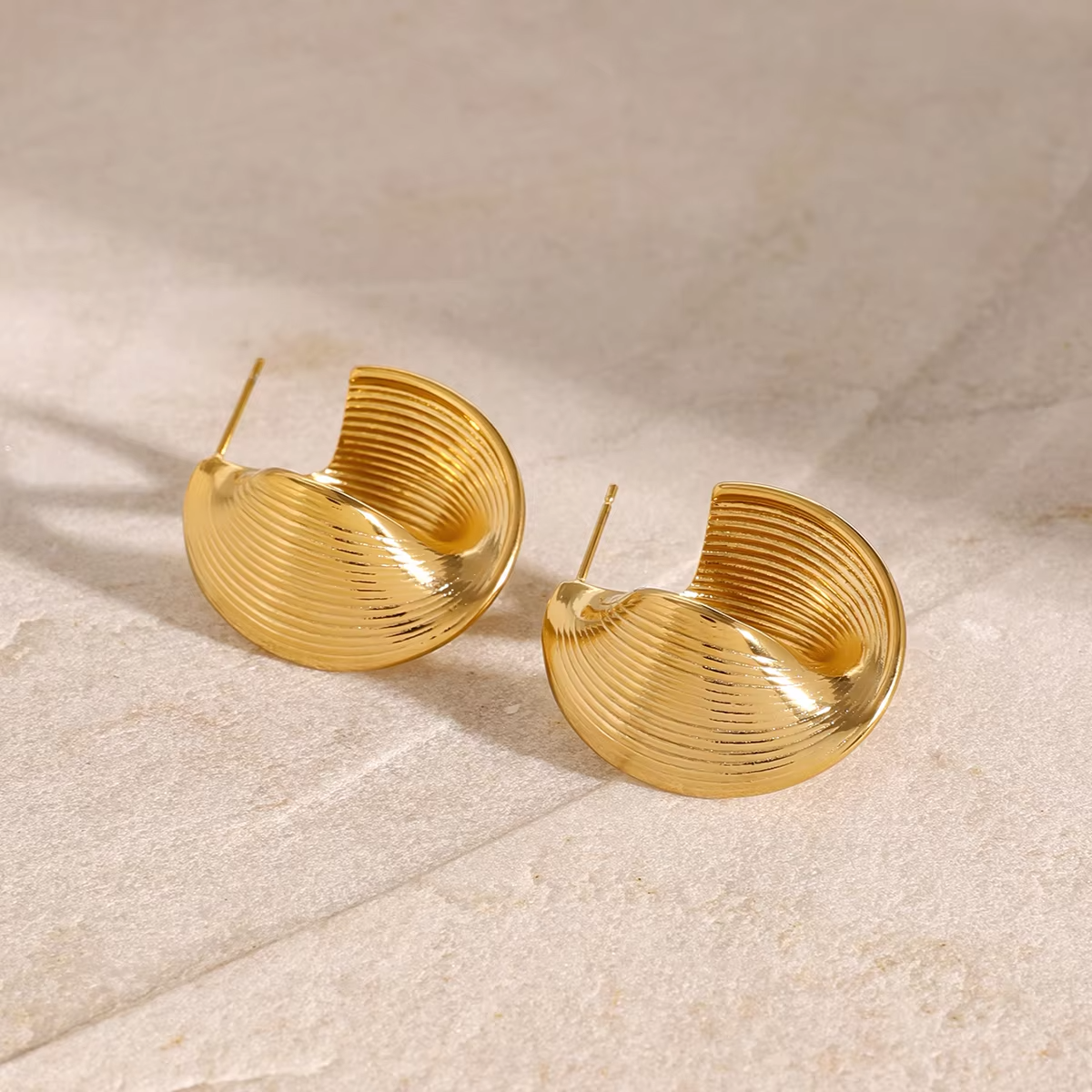 Vintage Irregularity Twist Rib Design Earring 18k Gold Plated Stainless Steel Waterproof Earring for Women