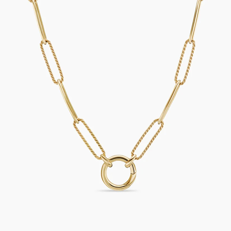 Waterproof Jewelry 18k Gold Plated Jewelry High Quality Stainless Steel Rolo Circle Push Clasp Box Chain Necklace