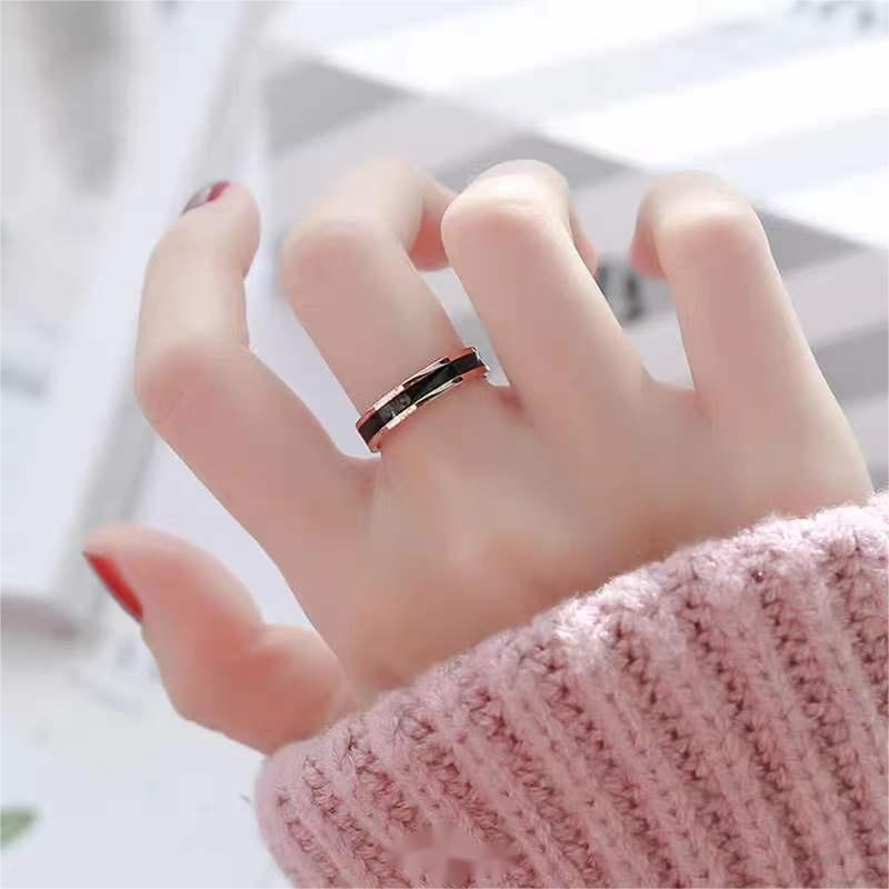 White Ceramic Enamel Ring with Rose Gold Plating – Stylish Ring for Marriage or Proposal