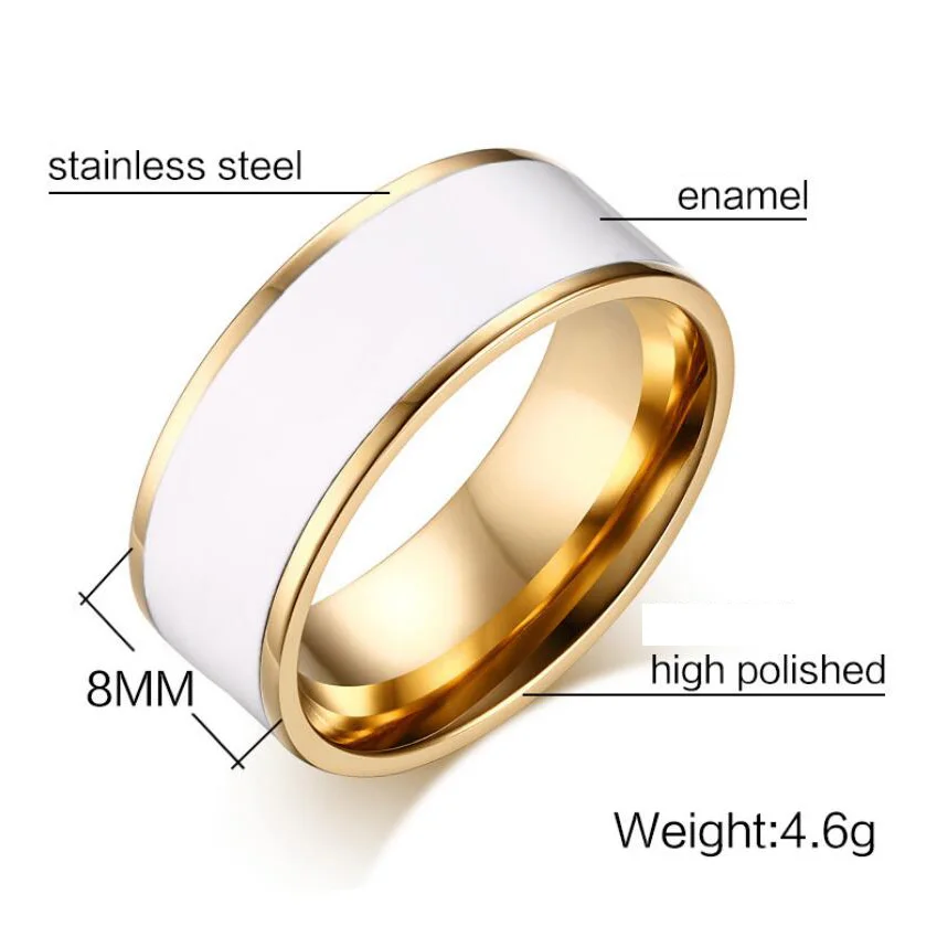White Enamel Inlay Ring – Elegant Rose Gold Stainless Steel Ring for Middle Finger Fashion Statement